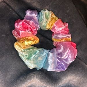 Rainbow velvet scrunchie